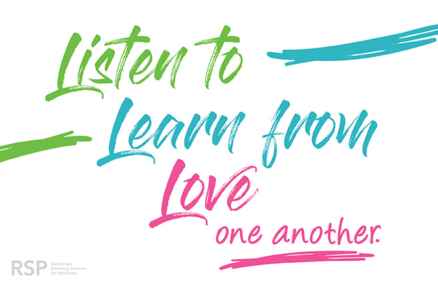 Listen to learn from love one another social media graphic